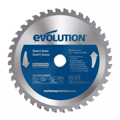 Disque acier Evolution S185CCSL, 185 mm, 40 dents, avec pastilles carbure de tungstène, pour coupe précise et nette de l'acier sans projections ni étincelles