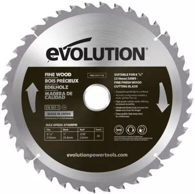 Lame bois 210 mm Evolution Power Tools, 40 dents, alésage 25,4 mm pour scie à onglet radiale